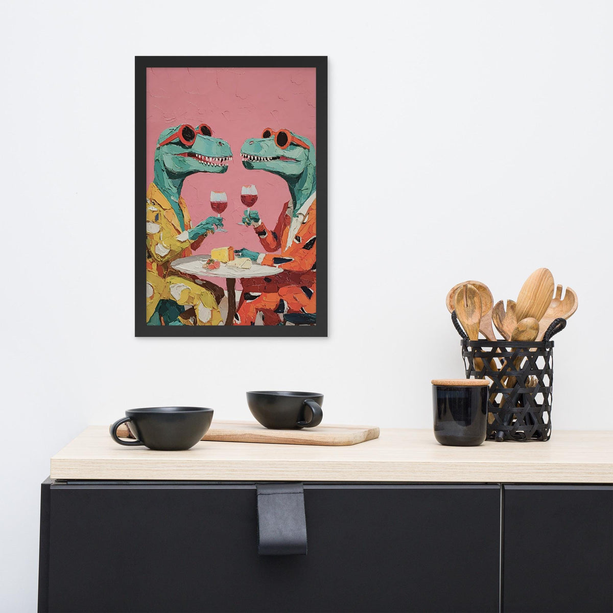 Dinosaur Date Wall Art styled on a wall, blending dinosaur and funny dinosaur inspiration