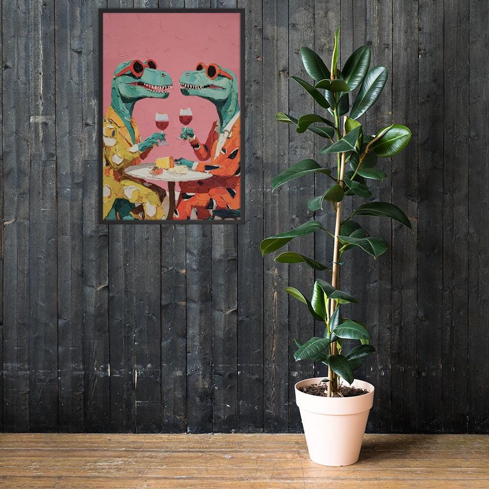Dinosaur Date Wall Art mockup highlighting dinosaur poster and funny dinosaur decor style