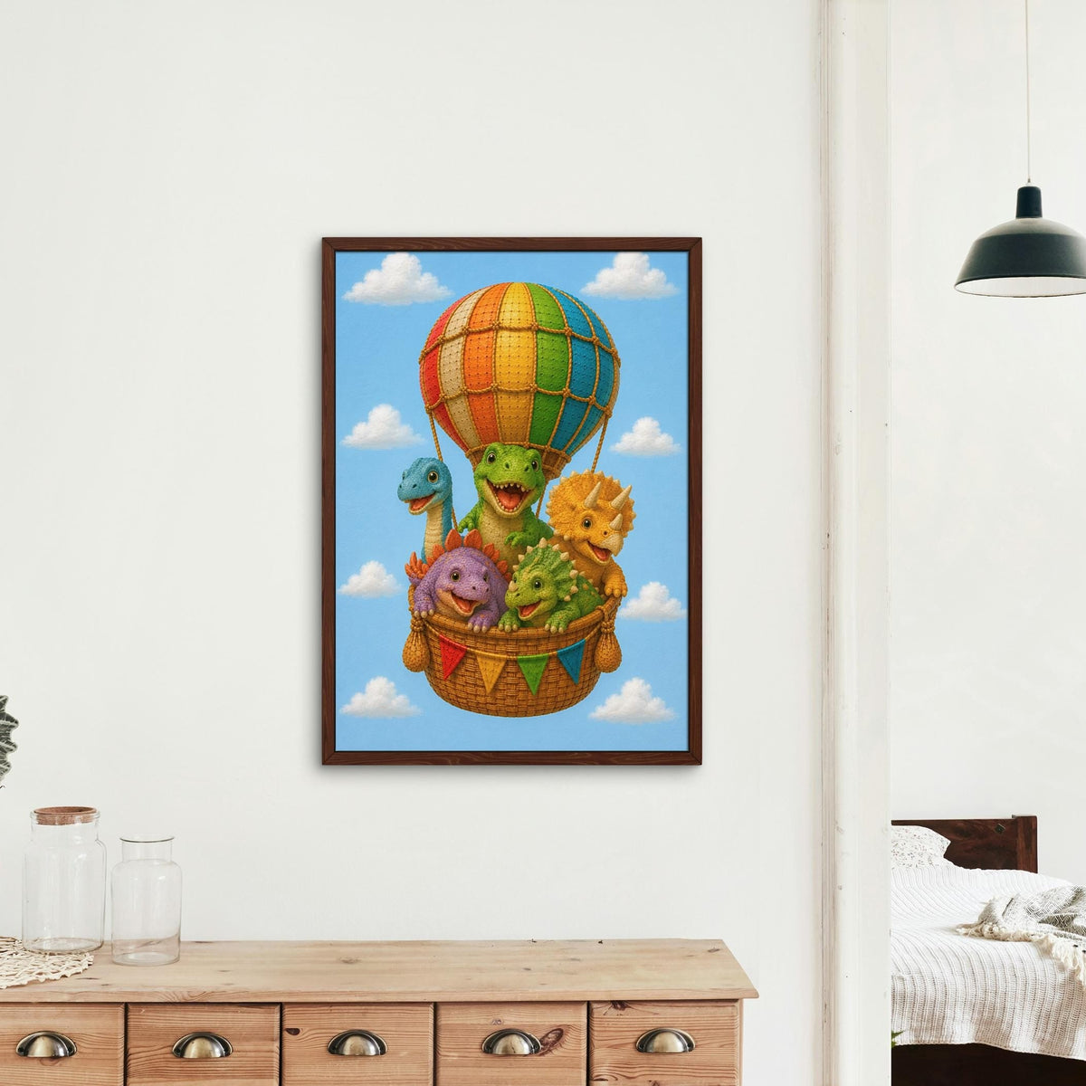Dinosaurs Hot Air Balloon Nursery Wall Art featuring balloon nursery art, perfect dinosaur nursery for home decor