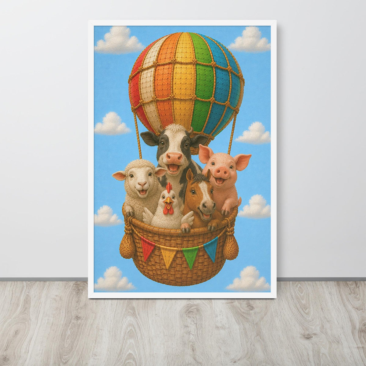 Farm Animals Hot Air Balloon Nursery Wall Art with farm nursery decor details, curated for nursery wall art interiors