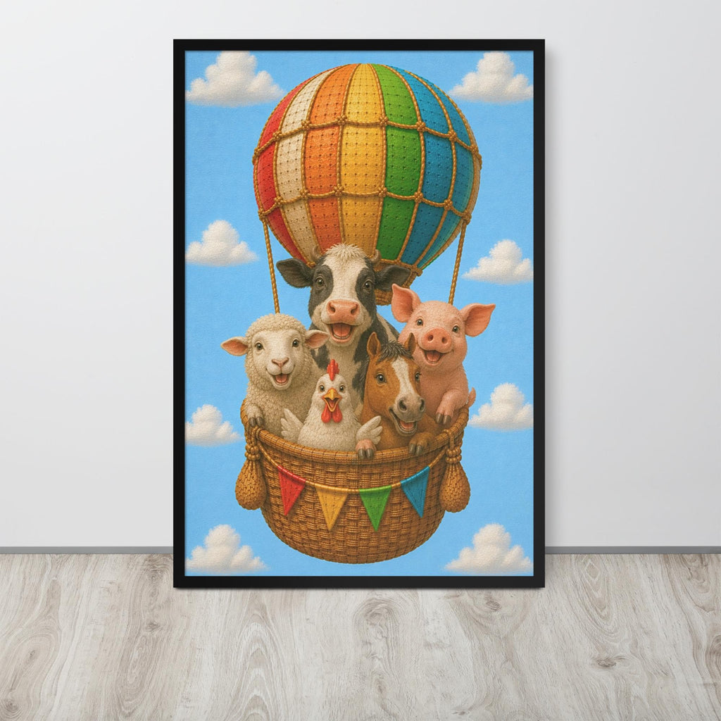 Farm Animals Hot Air Balloon Nursery Wall Art mockup highlighting farm hot air balloon and farm wall art style