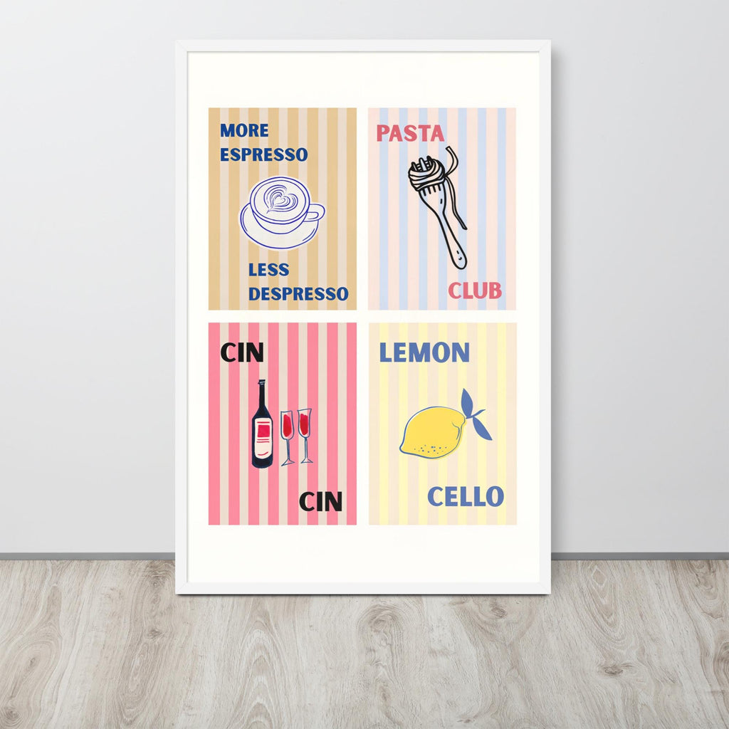 Food Club Wall Art Print mockup highlighting food art print and kitchen decor style