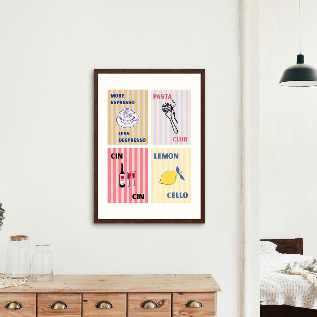 Food Club Wall Art Print featuring cafe wall decor, perfect italian food art for home decor