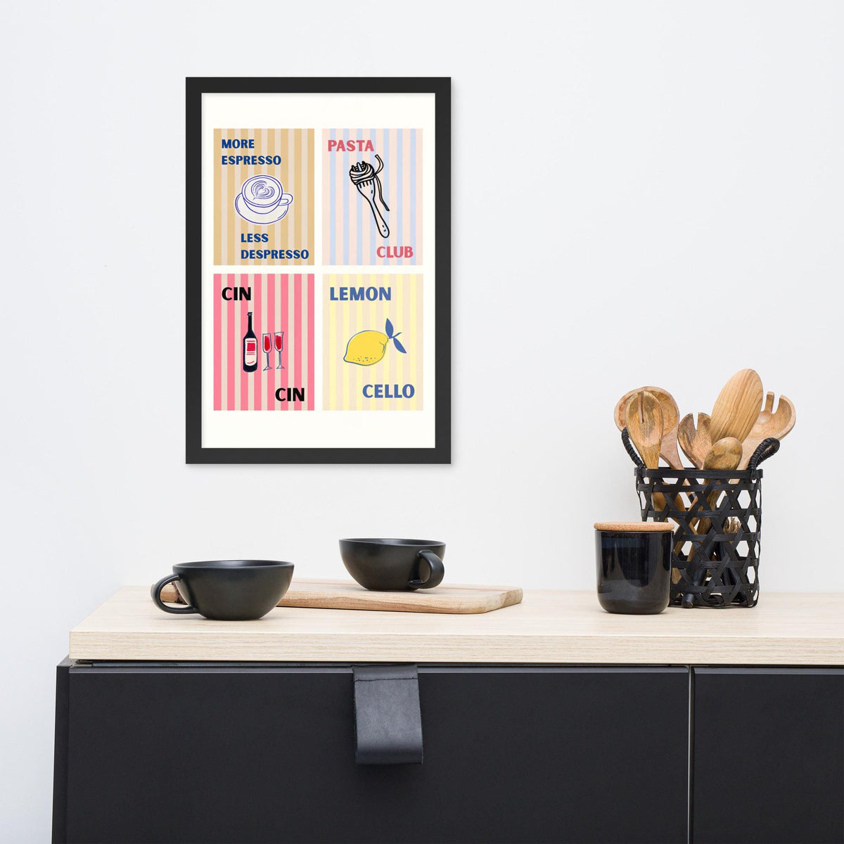Food Club Wall Art Print styled on a wall, blending coffee wall art and italian food poster inspiration