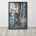 French Bulldog Coffee Poster displayed in a modern room, ideal dog lover gifts accent for iced coffee poster