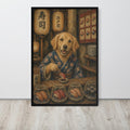 Golden Retriever Japanese Bar Wall Art Print with funny dog art details, curated for whimsical art interiors