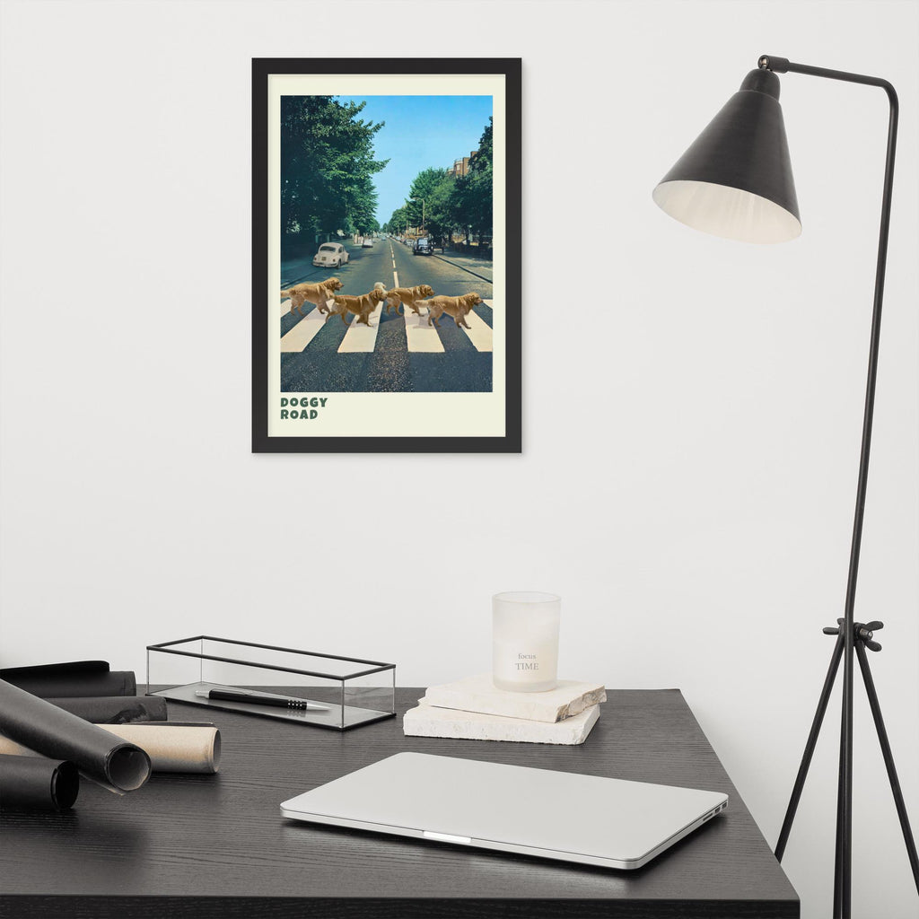 Abbey Road Dogs Wall Art styled on a wall, blending beatles art and whimsical animal art inspiration