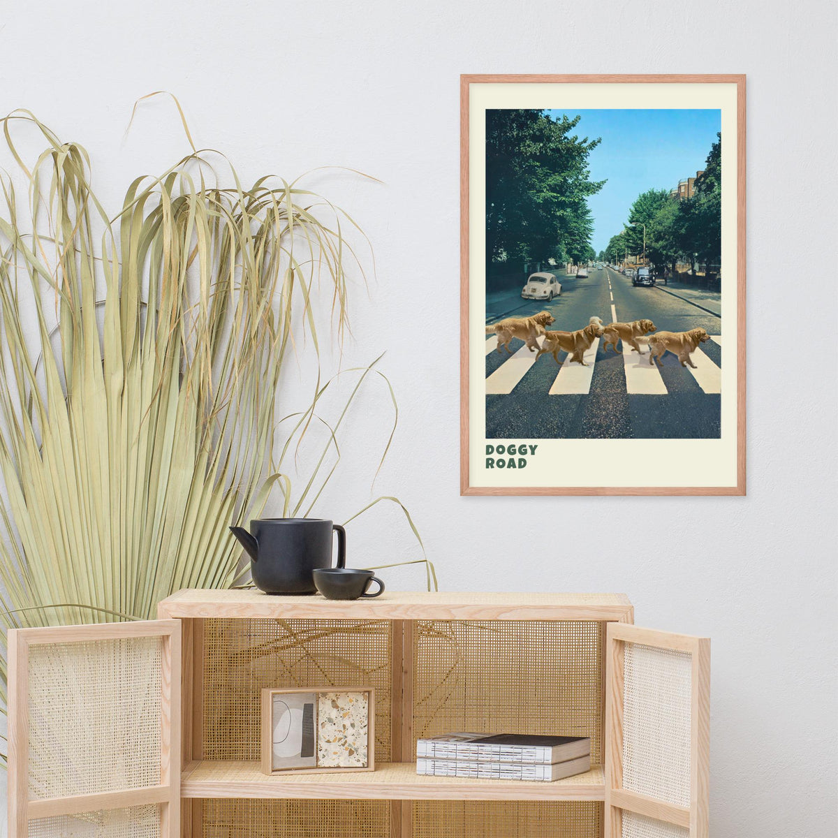 Abbey Road Dogs Wall Art mockup highlighting beatles poster and whimsical desk decor style