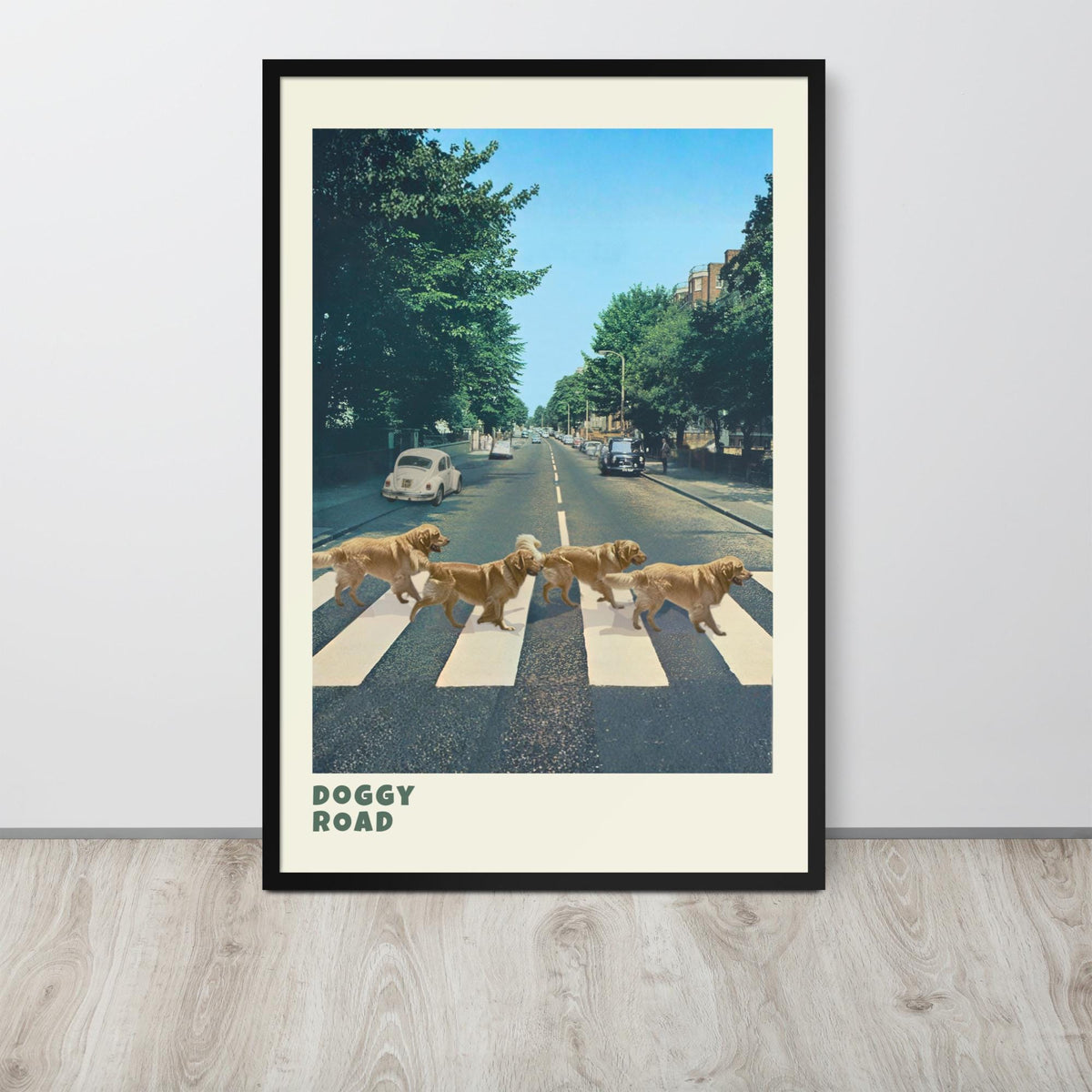 Abbey Road Dogs Wall Art hanging as whimsical wall art decor with a the beatles look