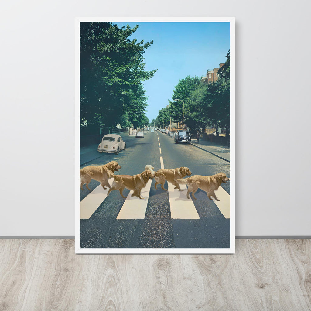 Abbey Road Dogs Wall Art displayed in a modern room, ideal dopamine decor accent for funny wall art
