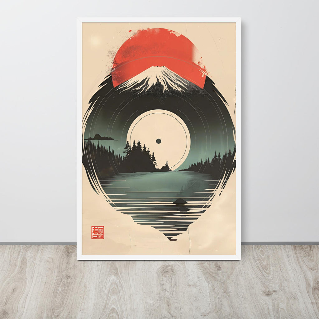 Japandi Mount Fuji Sun Vinyl Art Print showcasing japandi wall art, a great pick for mount fuji print lovers