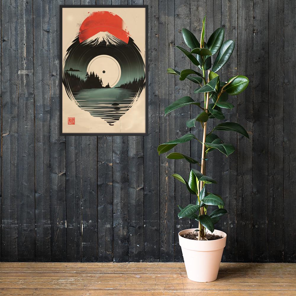 Japandi Mount Fuji Sun Vinyl Art Print with japanese wall art details, curated for vintage japanese art interiors