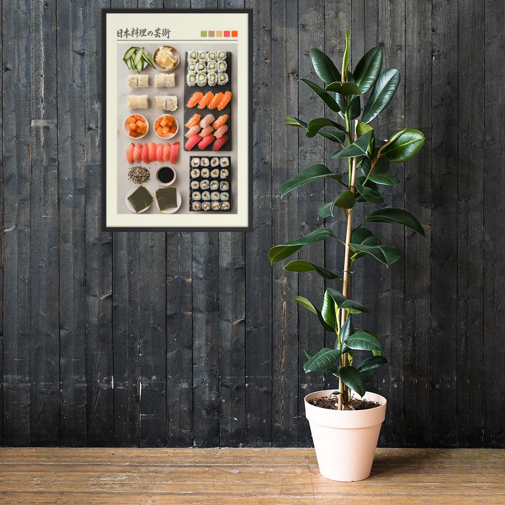 Japanese Sushi Wall Art Print mockup highlighting japanese food print and sushi lover gift style
