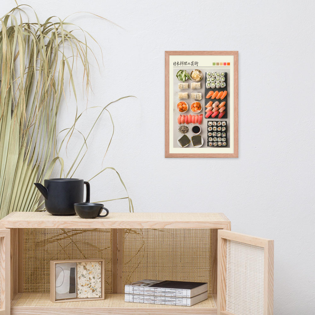 Japanese Sushi Wall Art Print displayed in a modern room, ideal japanese food wall accent for sushi poster