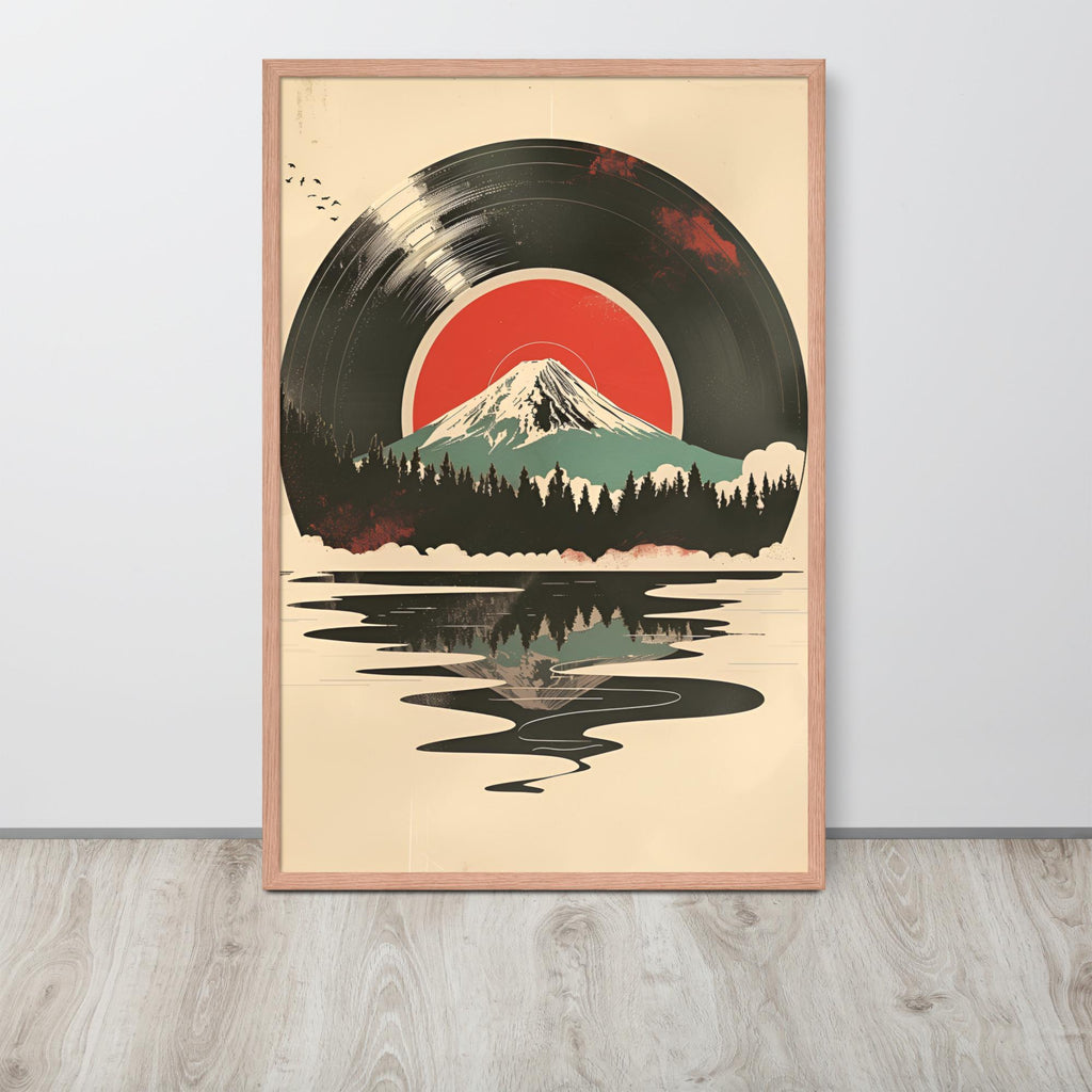 Japanese Mount Fuji Vinyl Art Print styled on a wall, blending japanese artwork and retro vinyl poster inspiration