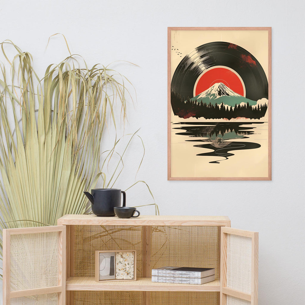 Japanese Mount Fuji Vinyl Art Print mockup highlighting japanese wall art and vinyl poster style