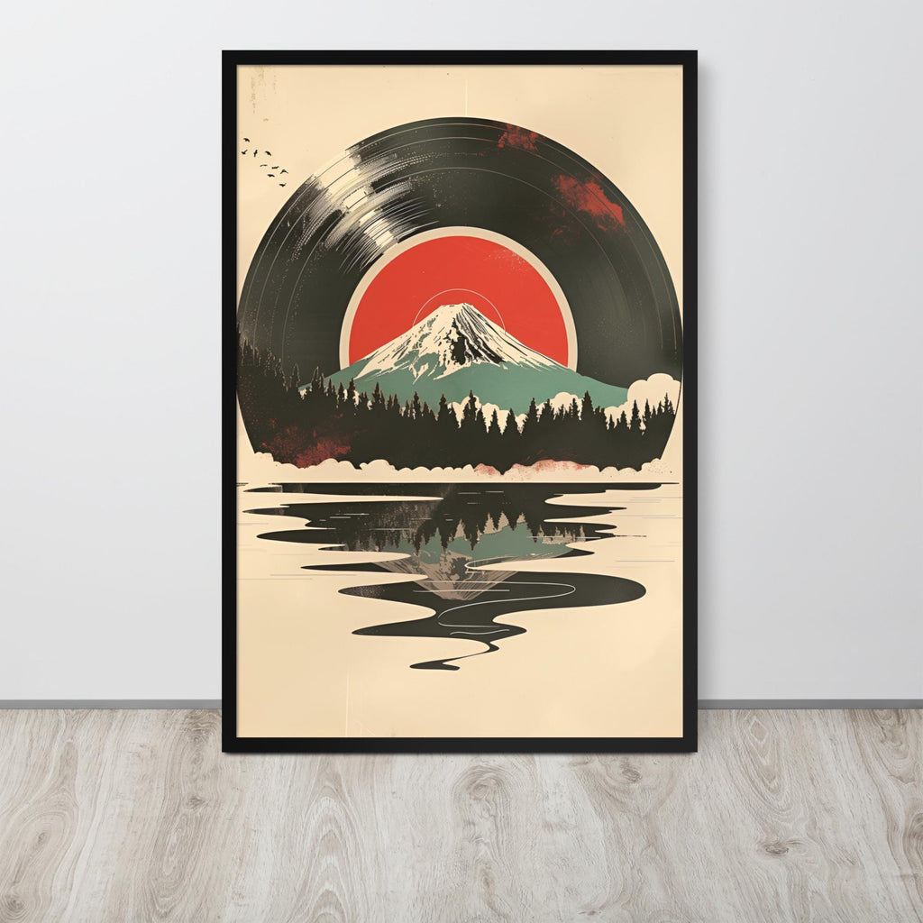 Japanese Mount Fuji Vinyl Art Print featuring japandi wall art, perfect music bathroom for home decor