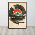 Japanese Mount Fuji Vinyl Art Print featuring japandi wall art, perfect music bathroom for home decor