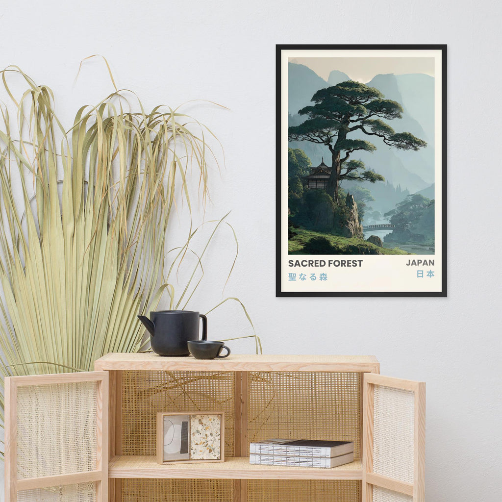 Japanese Forest Wall Art styled on a wall, blending japan wall art and japanese print inspiration