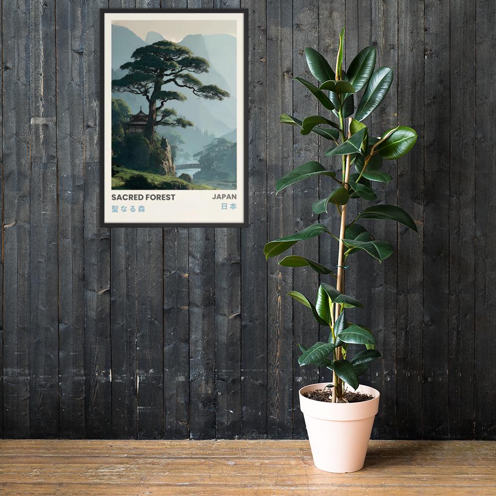 Japanese Forest Wall Art mockup highlighting japandi wall art and japanese writing art style
