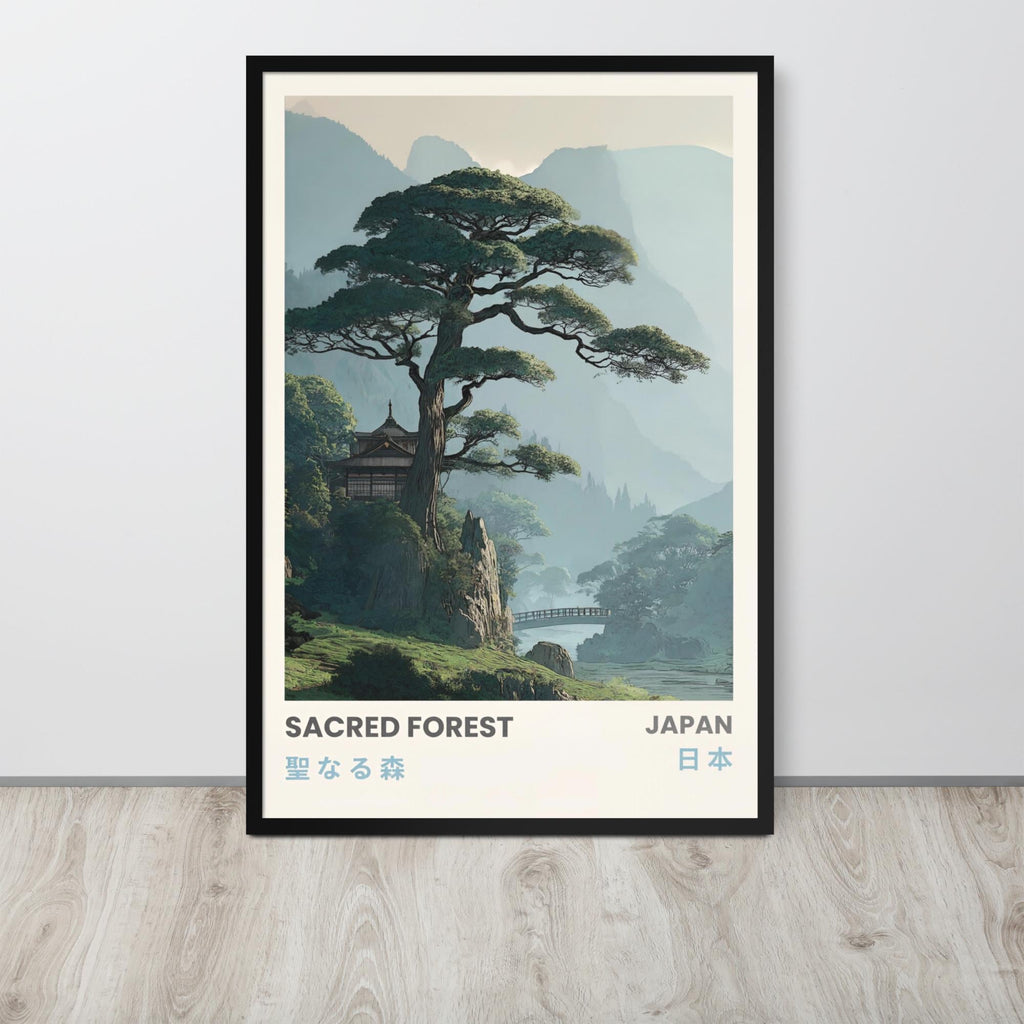 Japanese Forest Wall Art hanging as sacred forest art decor with a japanese poster look