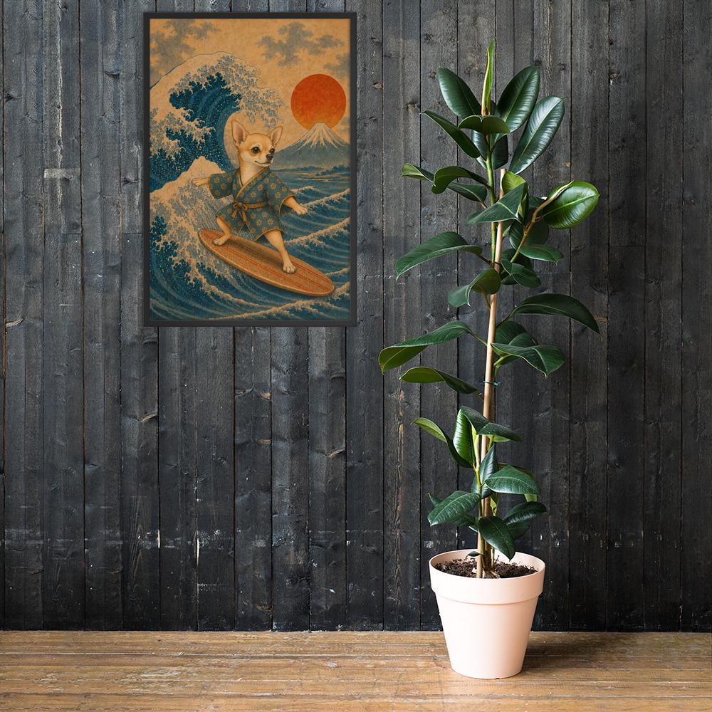 Japanese Chihuahua Print mockup highlighting chihuahua gift and funny wall art style