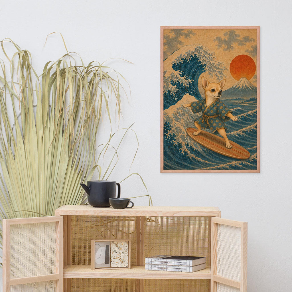Japanese Chihuahua Print displayed in a modern room, ideal chihuahua poster accent for hokusai