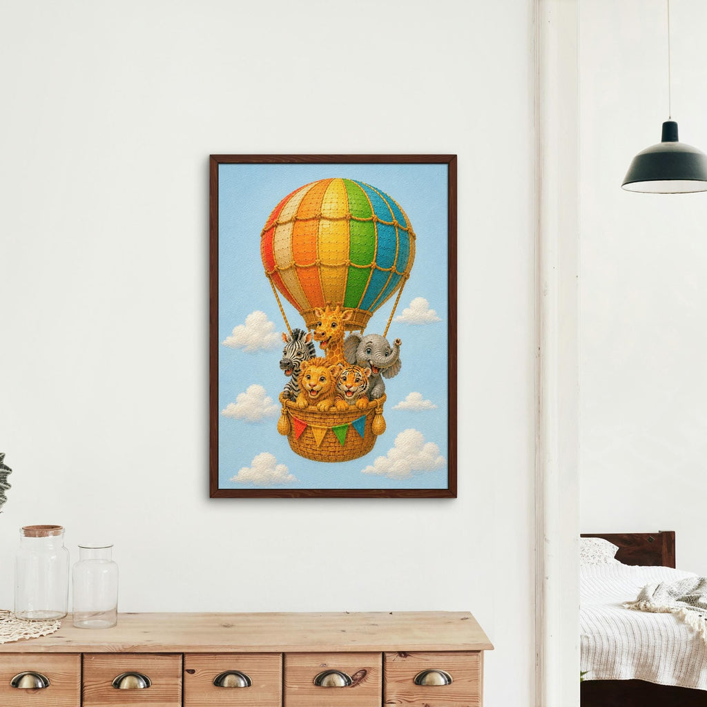 Hot Air Balloon Safari Nursery Wall Art featuring air balloon nursery, perfect jungle nursery print for home decor