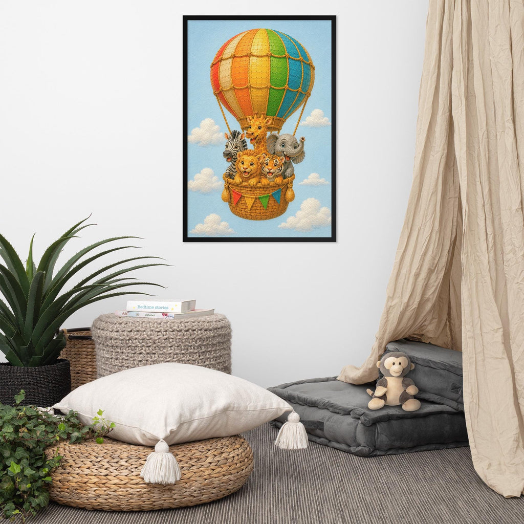 Hot Air Balloon Safari Nursery Wall Art showcasing baby safari animals, a great pick for safari air balloon lovers