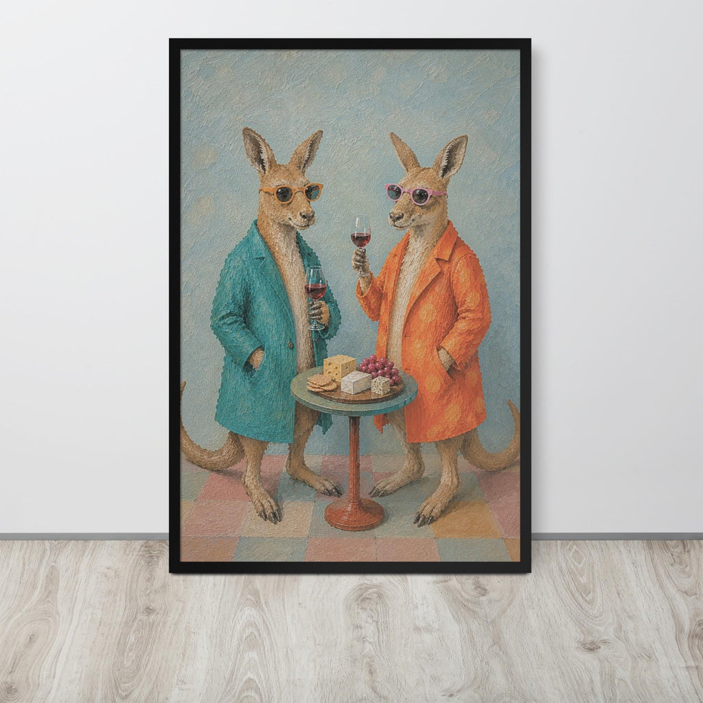Kangaroo Wine & Cheese Wall Art Print with kangaroo details, curated for kangaroo wall art interiors