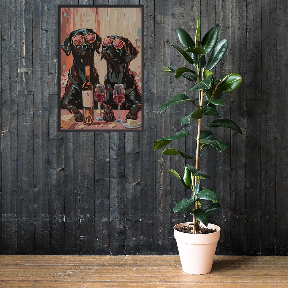 Labrador Oil Painting Style Wall Art mockup highlighting funny dog print and labrador painting style