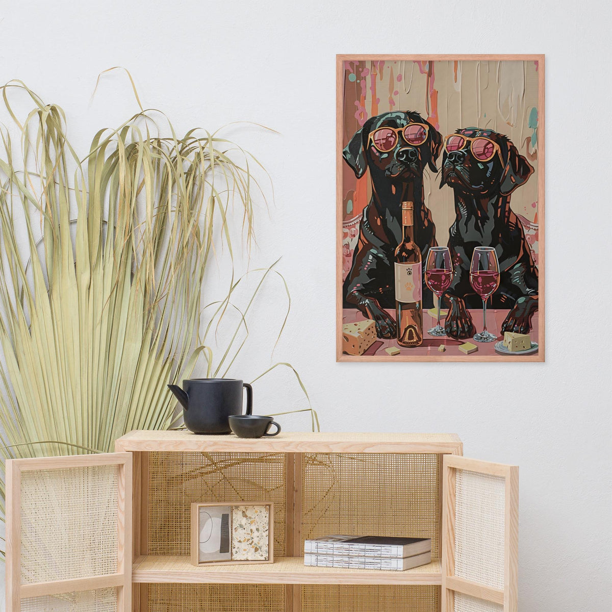 Labrador Oil Painting Style Wall Art displayed in a modern room, ideal funny kitchen art accent for labrador poster