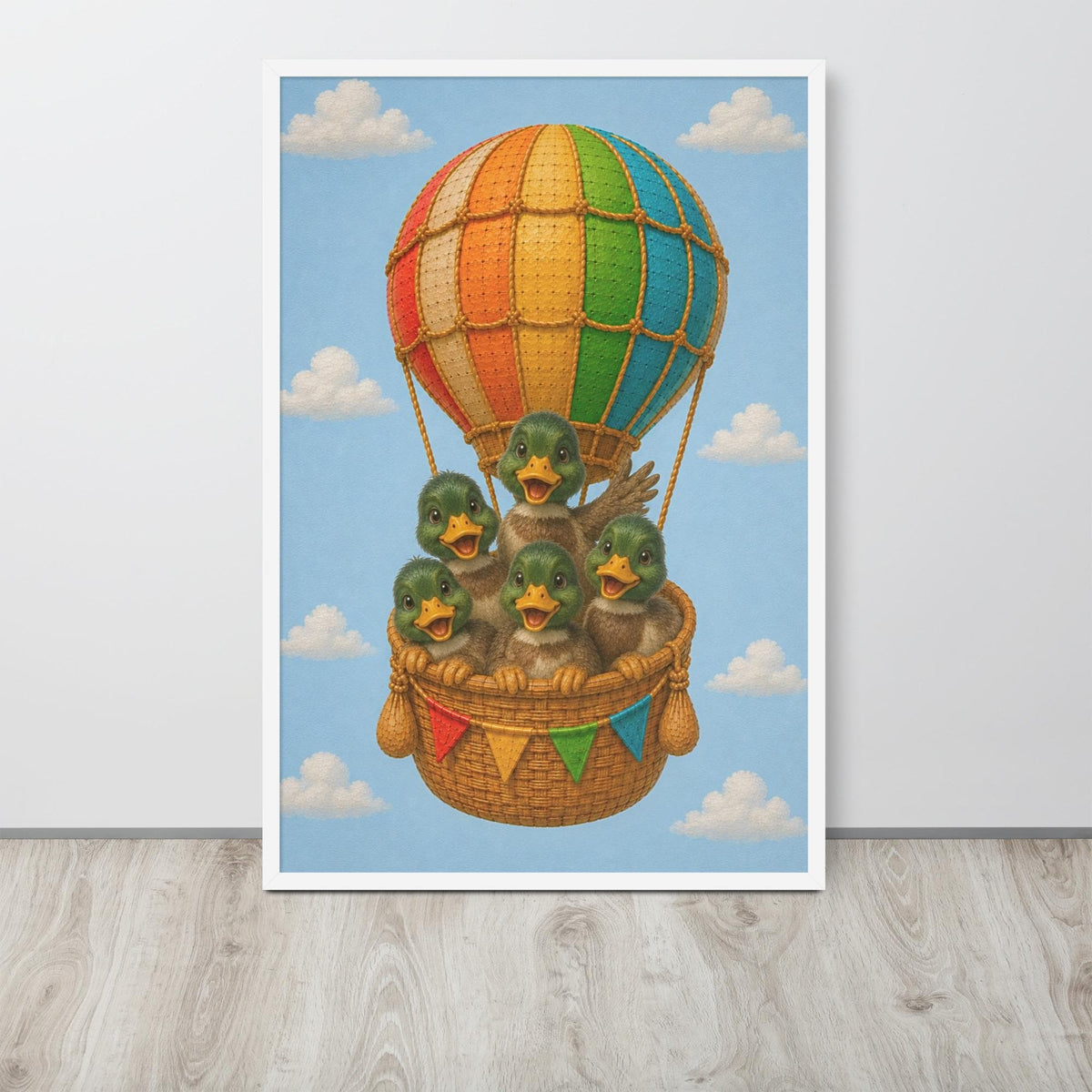 Mallard Ducks Hot Air Balloon Nursery Wall Art mockup highlighting duck nursery decor and mallard duck nursery style