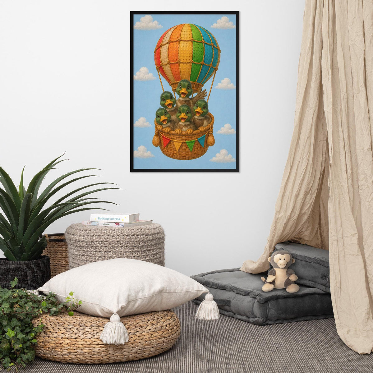 Mallard Ducks Hot Air Balloon Nursery Wall Art showcasing duck nursery art, a great pick for mallard duck art lovers