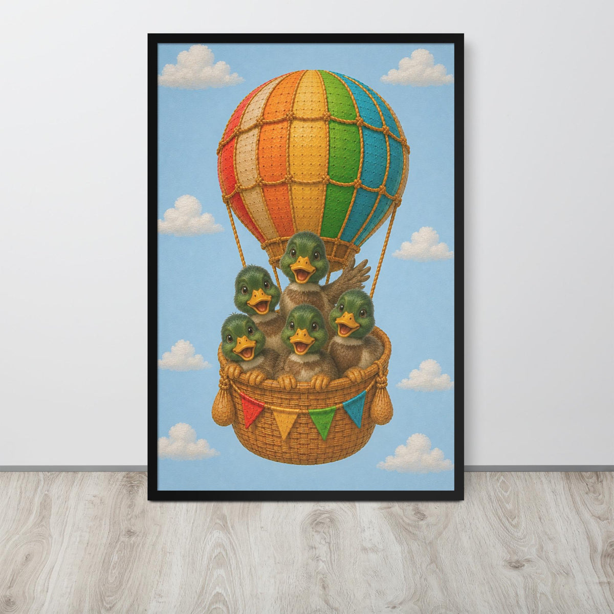 Mallard Ducks Hot Air Balloon Nursery Wall Art with hot air balloon art details, curated for nursery wall art interiors