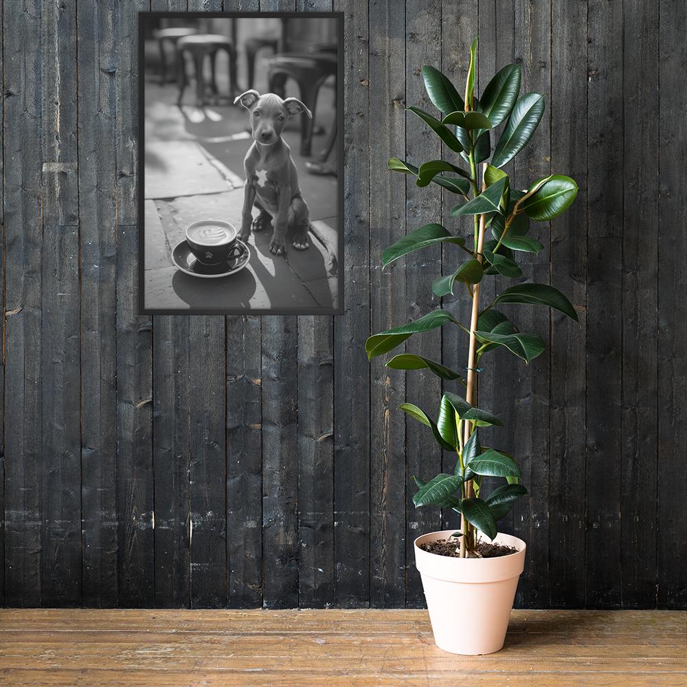 Italian Greyhound Black & White Print mockup highlighting black white poster and minimalist dog art style