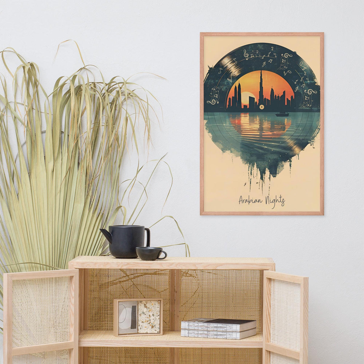 Music Vinyl Art Print styled on a wall, blending dubai marina art and retro artwork inspiration