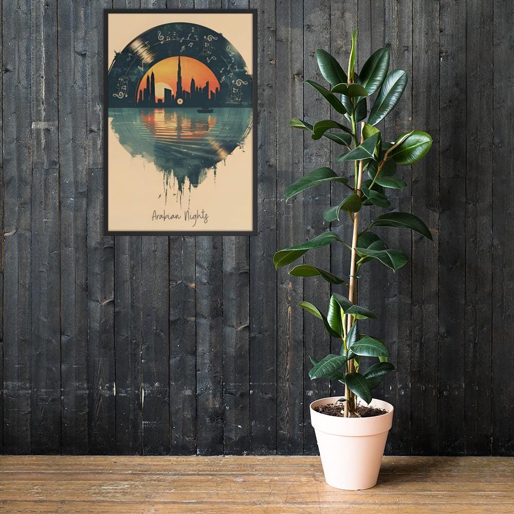 Music Vinyl Art Print displayed in a modern room, ideal dubai wall art accent for vinyl poster
