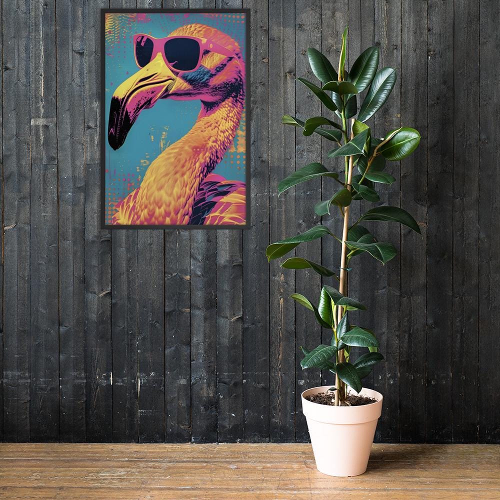 Pop Art Flamingo Print mockup highlighting flamingo pop art and funny bathroom art style
