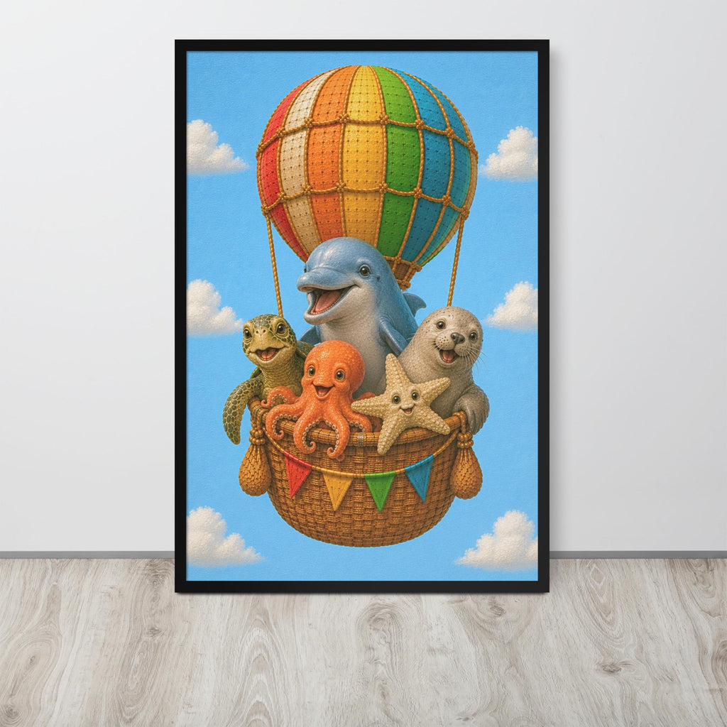 Ocean Animals Hot Air Balloon Nursery Wall Art mockup highlighting kids ocean prints and ocean nursery art style