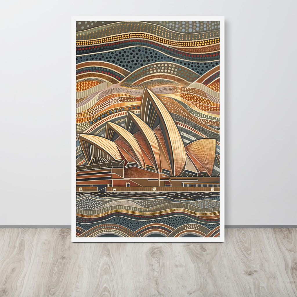 Aboriginal Art hanging as vibrant wall art decor with a dot art look