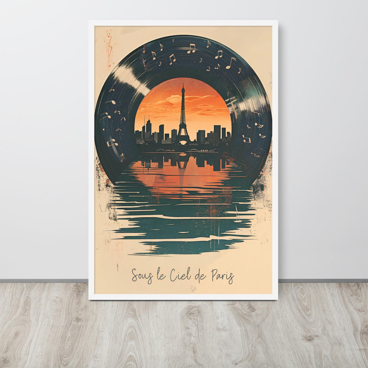 Paris France Vinyl Wall Art Print mockup highlighting music room art and vinyl art style