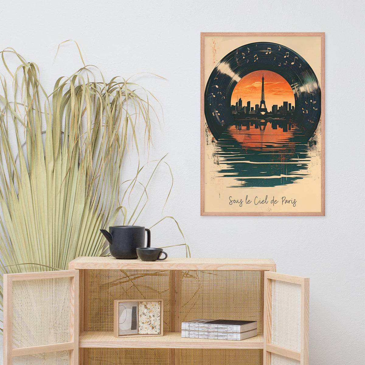 Paris France Vinyl Wall Art Print styled on a wall, blending eiffel tower poster and retro paris inspiration