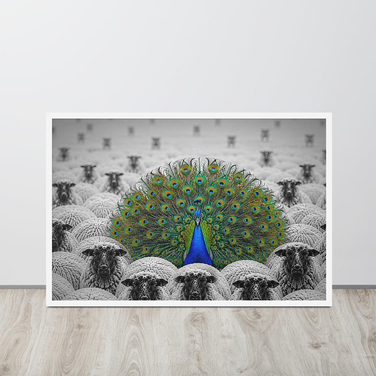 Peacock Among Sheep Print with motivational art details, curated for peacock wall art interiors