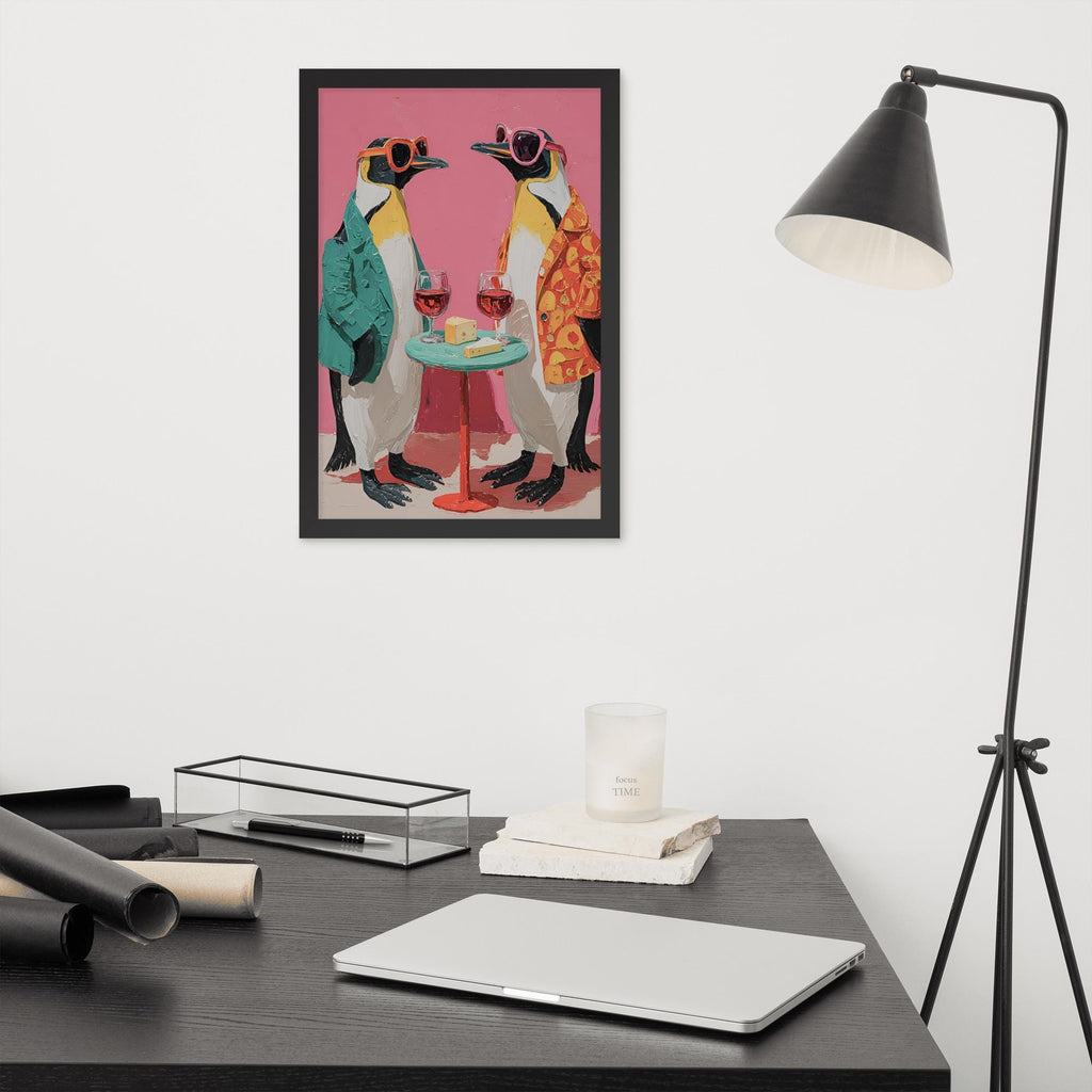 Penguin Wine & Cheese Wall Art showcasing funny penguin art, a great pick for penguin oil painting lovers