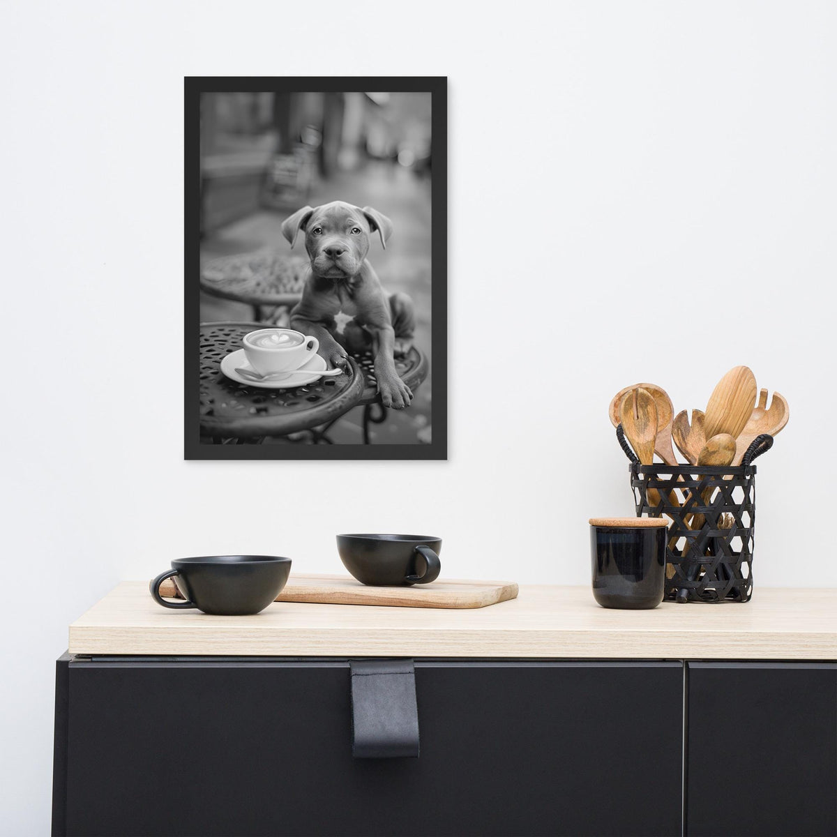 Pitbull Puppy Black & White Print showcasing black white photo, a great pick for monochrome puppy art lovers