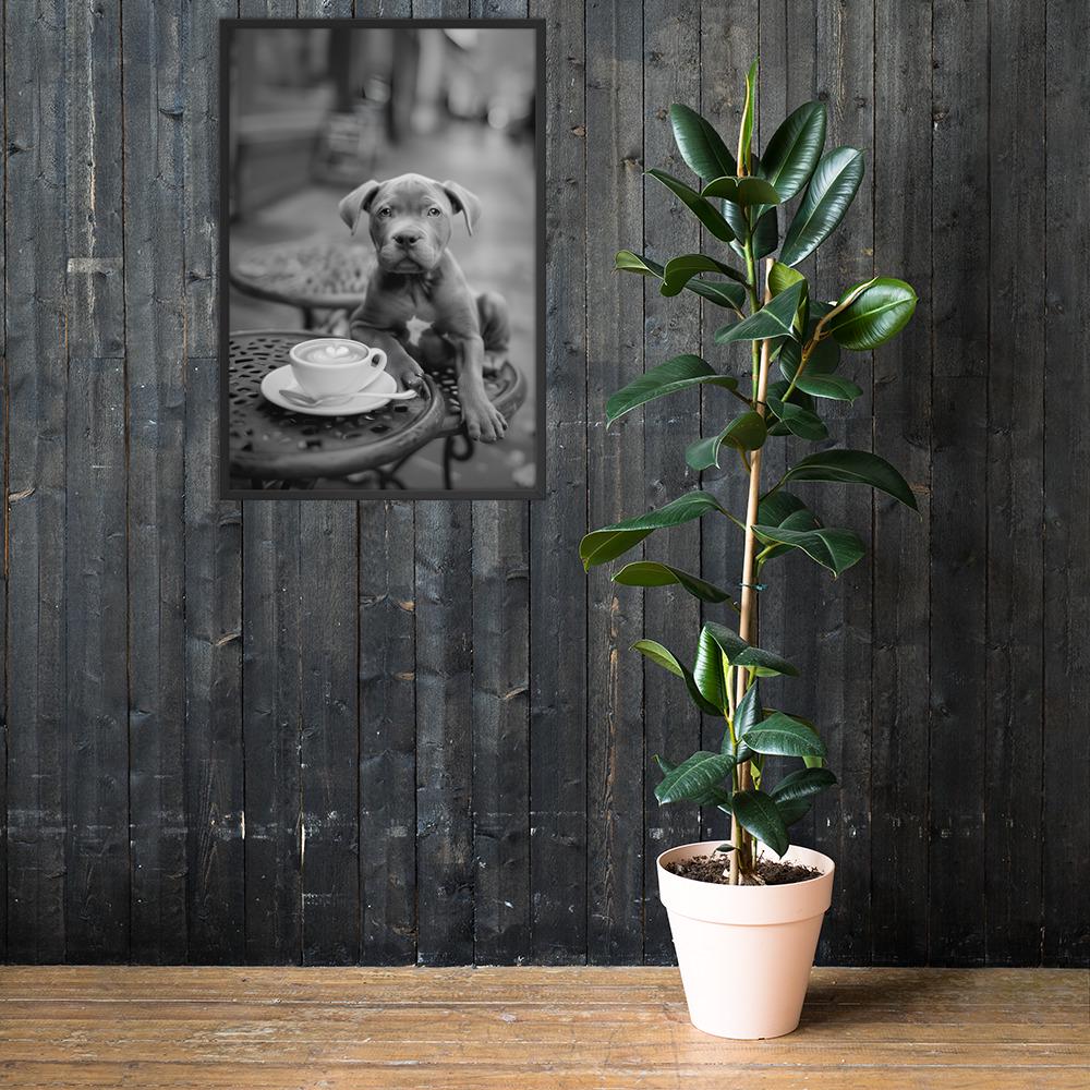 Pitbull Puppy Black & White Print mockup highlighting black white poster and pitbull poster style