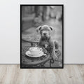 Pitbull Puppy Black & White Print displayed in a modern room, ideal black white prints accent for pitbull print