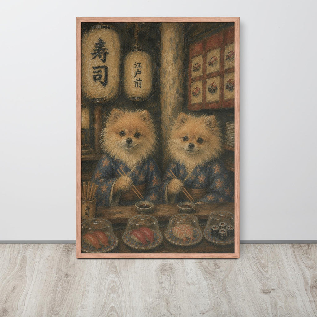 Pomeranian Japanese Bar Wall Art Print hanging as whimsical dog decor with a pomeranian gifts look