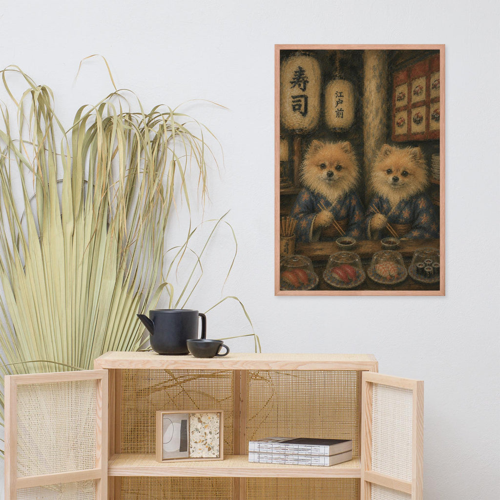 Pomeranian Japanese Bar Wall Art Print displayed in a modern room, ideal japanese wall art accent for pomeranian wall art